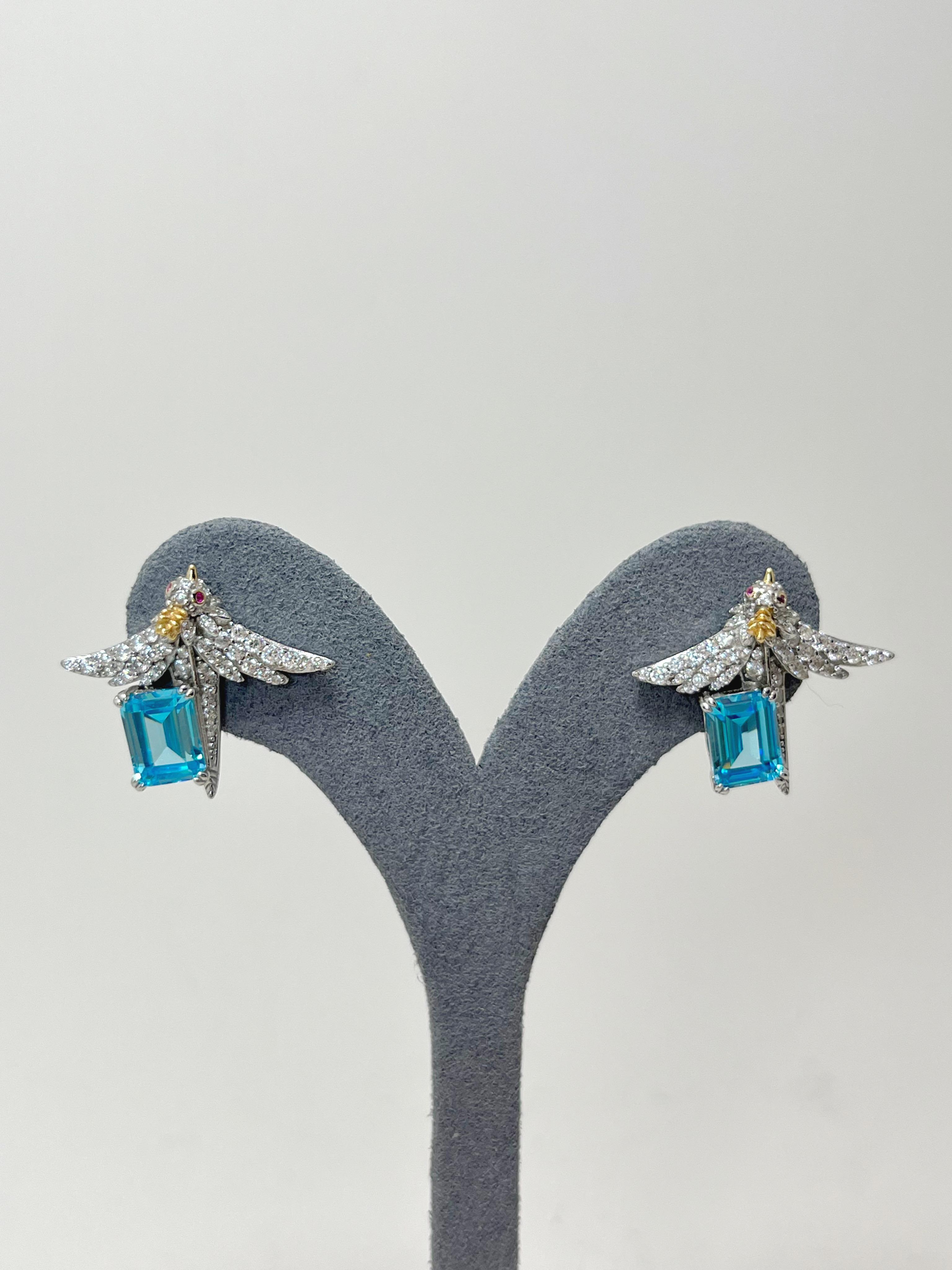 Aquamarine Kuş Tasarım Küpe